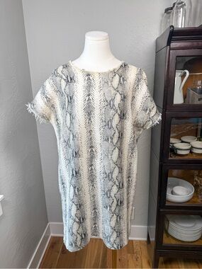 Weston Anthropologie Snakeskin Print Linen Blend Shift Dress Size S